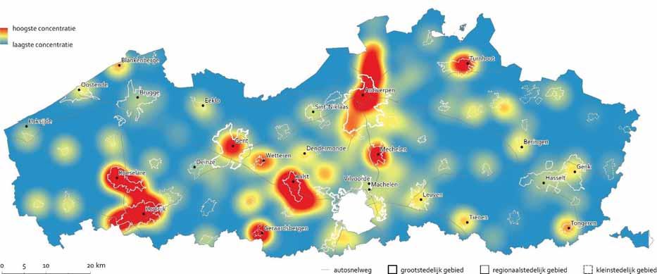 Leeswijzer rood = hoogste concentratie blauw = laagste concentratie concentratie van absoluut aantal