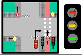 Groen: doorgaan Let op Als er het verkeerslicht een pijl is, dan geldt de pijl alleen voor de aangegeven richting.