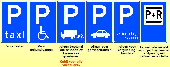 Na het bord Eindzone mag je parkeer Zie hieronder voorbeelden P-borden 7- OOK