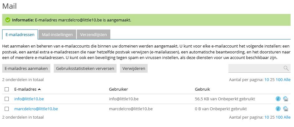 Uw mailbox is beschikbaar: Om de nieuwe mailbox verder in te stellen klikt u op de naam marcdelcro@little10.be. 26.