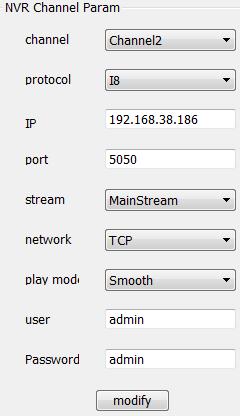 Door dubbel te klikken op een NVR kanaal, kunt u de juiste netwerkgegevens, gebruikersnaam en wachtwoord invoeren.