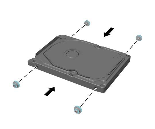 2. Houd de 2,5-inch schijfeenheid boven de schijfhouder met de connectoren in de richting van de voedings- en gegevenskabels naast de schijfhouder. 3.