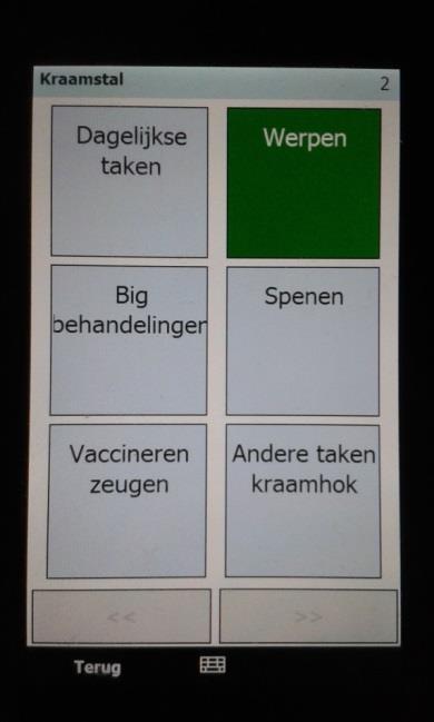 Figuur 18: Niveau 1 Figuur 20: Niveau 2 Figuur 19: Start arbeid werpen Om tijd te kunnen meten, wordt op een hoofdknop geduwd waarbij je terechtkomt op niveau 2. Op dit niveau wordt de tijd opgemeten.