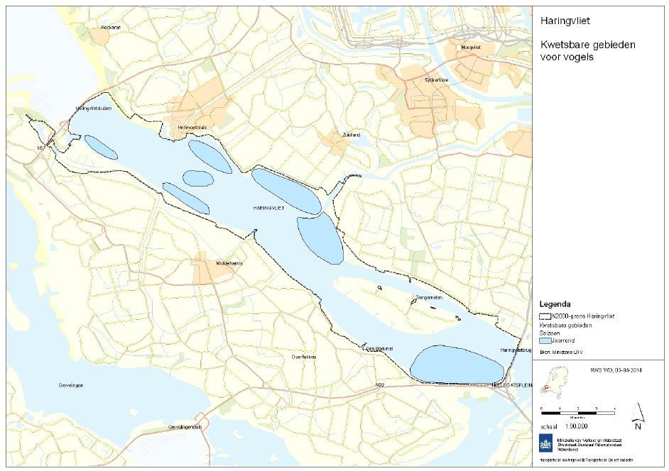 Figuur 22 Ligging kwetsbare gebieden voor watervogels op het water (Royal HaskoningDHV, 2014) 5.3.