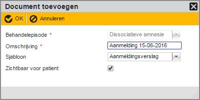 Een nieuw document maakt u aan door te gaan naar Patiëntdossier Behandelepisode Correspondentie. Dit brengt u in het scherm zoals getoond in figuur 54.