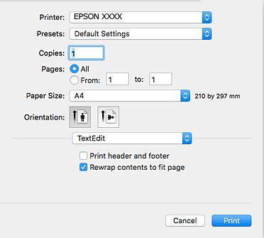 Software-informatie De printerdriver openen vanuit toepassingen Klik op Pagina-instelling of Afdrukken in het menu File van uw toepassing.