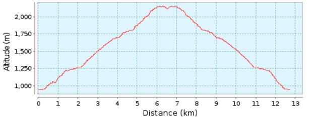 Hoogteprofiel 13 km route