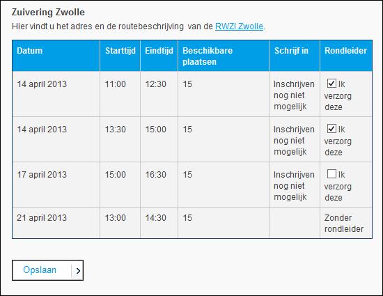 de naam wordt getoond in de kolom Rondleider op de workshops-pagina; vul altijd het e-mailadres van de rondleider in voor verzending van de deelnemerslijst; zet het vinkje uit bij wijzig uw