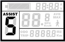 Door op op te drukken (kort indrukken) verhoogt u de kracht welke de motor levert om u te helpen bij het fietsen. De maximaal instelbare kracht is het niveau 5.