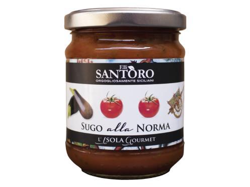Santoro Pesto dell Etna-SANPE Santoro Sugo alla Norma-SANSN 4,20 Een sterke smaak van zongedroogde tomaten, gemixt met gehakte amandelen, zwarte olijven met toetsen van basilicum