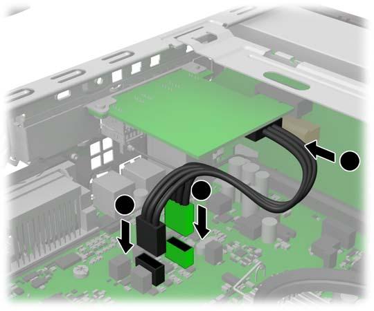 10. De met de kaart meegeleverde kabel bevat aan een einde een enkele connector en aan het andere einde twee connectoren.