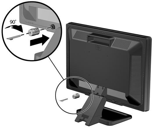 2. Steek het kabelslot in de bijbehorende sleuf aan de achterzijde van de monitor en vergrendel het slot op de