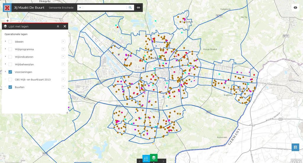 HOE ZIET DAT ER UIT? Link: http://enschede.maps.arcgis.