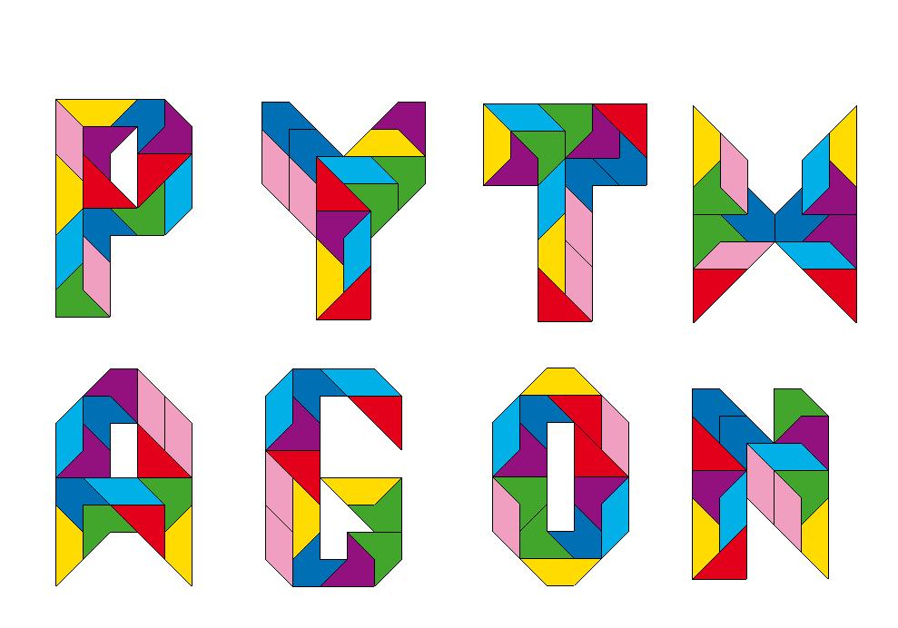 De letters van Pythagon Elke letter gevormd met twee sets.