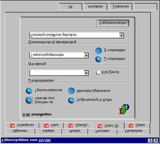 33 Direct 3D weergave-eigenschappen Met de pagina Direct 3D-eigenschappen kunt u de Direct 3Dinstellingen aanpassen.