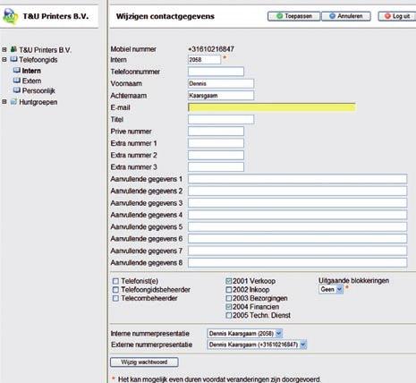 Tip: Afgezien van uitgaande blokkeringen die u op bedrijfsniveau voor al uw medewerkers heeft geactiveerd kan op individueel niveau slechts één blokkeringslijst worden geselecteerd. 3.