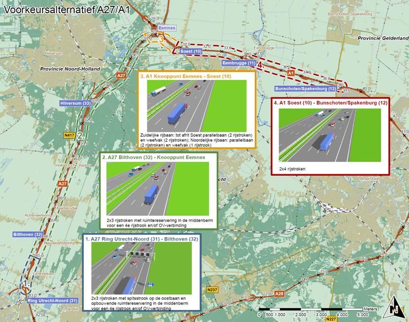 A1 Knooppunt Eemnes wordt uitgebreid door de zuidoostelijke verbindingsboog van de A27 naar de A1 te verbreden met één rijstrook.