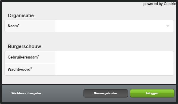 1.1.2 De app opstarten en inloggen De eerste keer dat u de Burgerschouw App opstart, moet u inloggen. Het volgende scherm wordt getoond. Heeft u al een gebruikersnaam en wachtwoord.