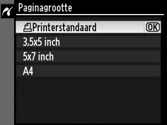 3 Pas de afdrukopties aan. Druk op 1 of 3 om een optie te markeren en druk op 2 om de optie te selecteren. Optie Beschrijving Het menu rechts wordt weergegeven.