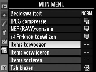 O Mijn Menu: een aangepast menu maken Druk op G en selecteer de O (Mijn menu) tab om Mijn menu weer te geven.