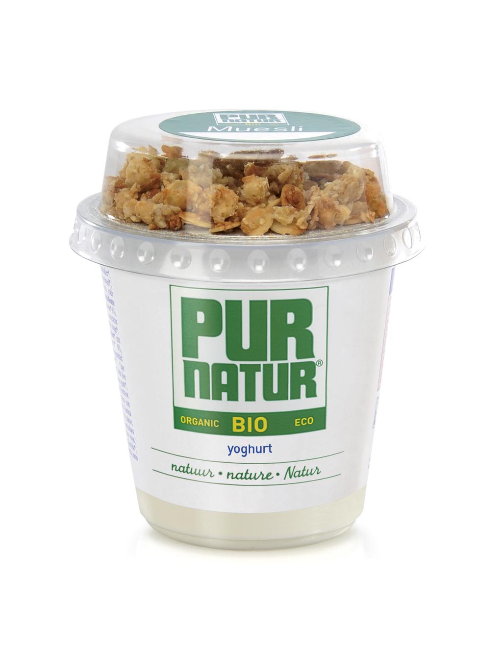 Naam van de exploitant: Pur Natur Merknaam: PURNATUR Etikettekst (NL) (nl): PUR NATUR yoghurtsnack natuur meusli 160G Wettelijke verkoopsbenaming (NL) (nl): PUR NATUR yoghurtsnack natuur meusli 160G