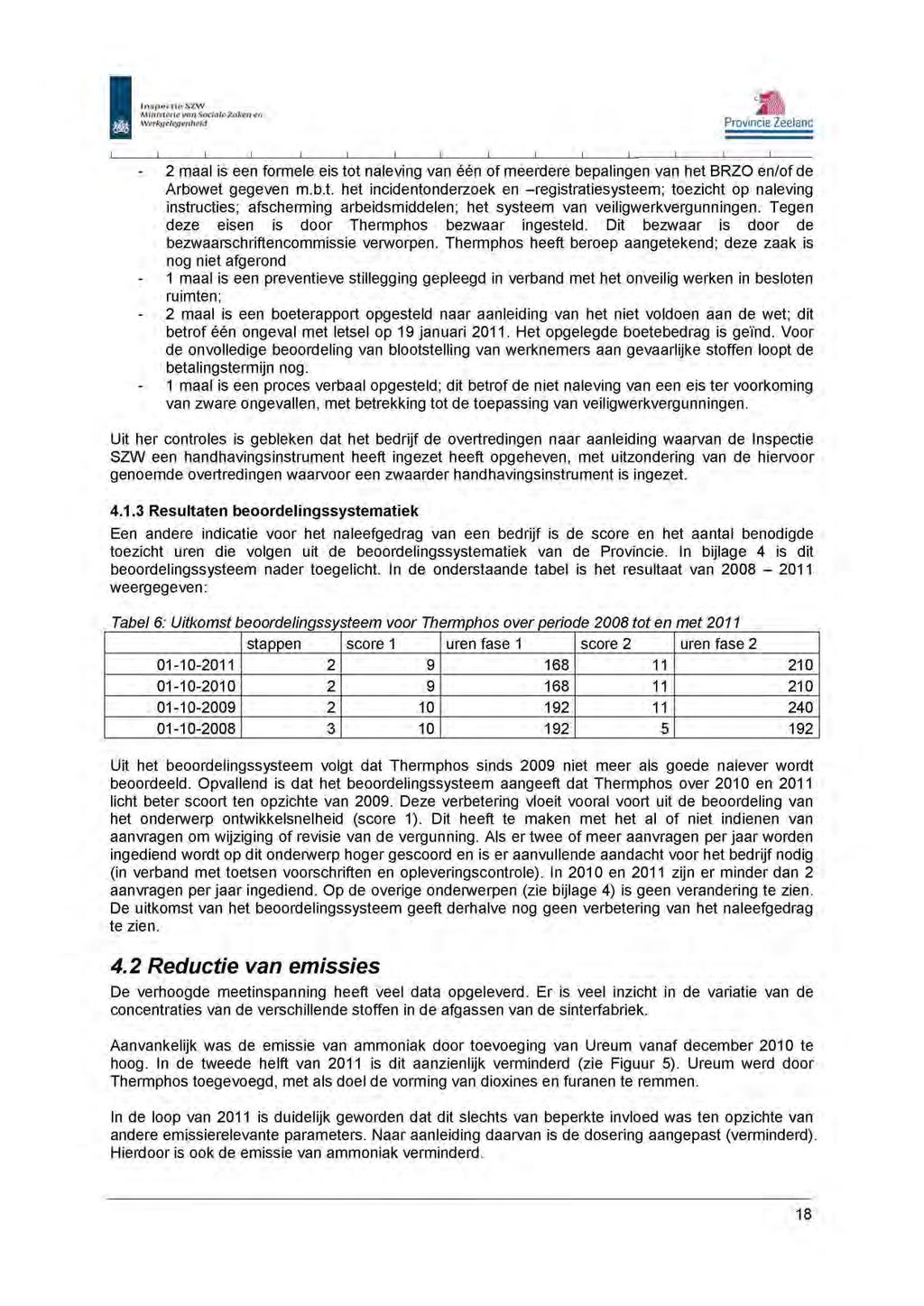 I Inspectie szw M inisterie wm Sociale 2aken e n Wérk9~ll!genh~id 1\\ Provincie Zeelano 2 maal is een formele eis tot naleving van één of meerdere bepalingen van het BRZO en/of de Arbowet gegeven m.b.t. het incidentonderzoek en -registratiesysteem; toezicht op naleving instructies; afscherming arbeidsmiddelen; het systeem van veiligwerkvergunningen.