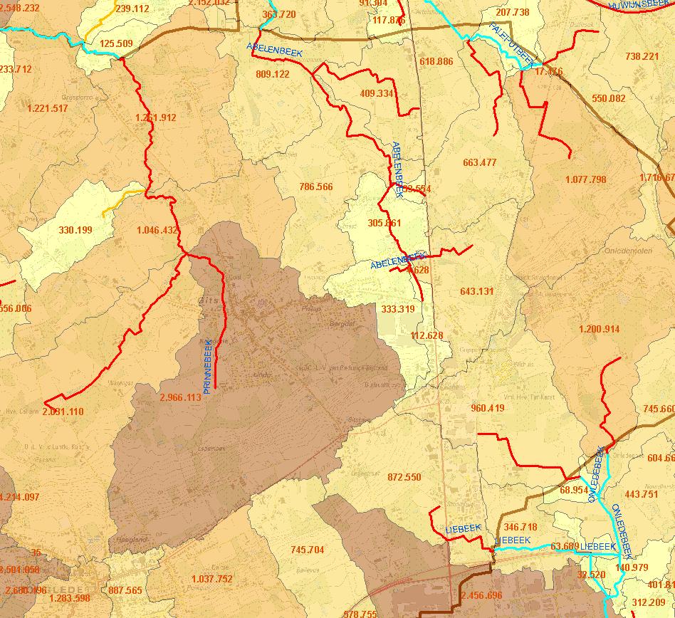 Gemeentegrens Hooglede Waterlopen Bevaarbaar Geklasseerd, eerste categorie Geklasseerd, tweede categorie Geklasseerd, derde categorie Niet geklasseerd Oppervlakte afstroomgebieden 16,010-341949,000