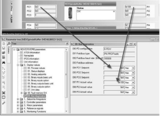 De ingangsprocesdataobjecten (IN-PDO's) en de uitgangsprocesdataobjecten (OUT-PDO's) worden weergegeven (zie volgende afbeelding).