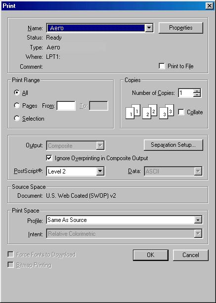 KLEURBEHEER IN ILLUSTRATIETOEPASSINGEN 63 Afdrukopties opgeven In de volgende procedure wordt beschreven hoe afdrukopties worden ingesteld bij het afdrukken van een document vanuit Illustrator naar