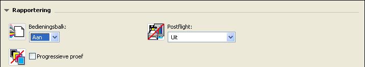 FUNCTIES VAN KLEURINSTELLINGEN 19 2 Selecteer Aan voor de afdrukoptie Bedieningsbalk onder Rapportering in het