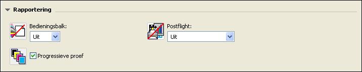 FUNCTIES VAN KLEURINSTELLINGEN 23 U kunt de functies Progressieve proeven en Postflight niet tegelijkertijd gebruiken. Voor deze afdrukopties is een beperking ingesteld.