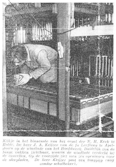 In plaats van eerst de kerk te restaureren pakte men het orgel alvast aan. Deze restauratie werd in 1954-55 uitgevoerd door de firma Ernst Leeflang uit Apeldoorn, met als adviseur dr.