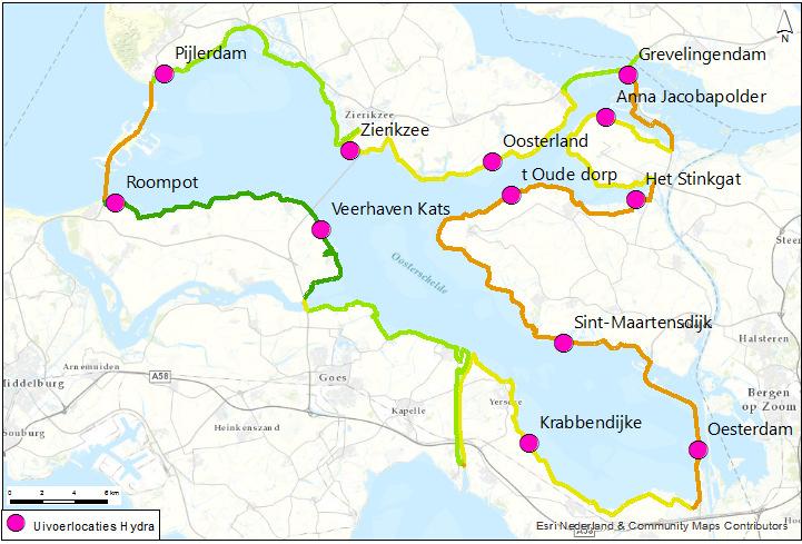 4.5.2 Locaties In de knikpunten-analyse zijn de uitvoerlocaties in Hydra-NL zoals weergegeven in Afbeelding 4.3 toegepast. Afbeelding 4.3 Toegepaste uitvoerlocaties bepaling hydraulische belastingen 4.