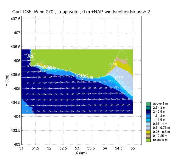270 270 Hm0 (m) bij NAP +0m Hm0 (m) bij NAP +4m beschouwde gebied Figuur 3: SWAN (grof rooster) resultaten voor H m0 (m) bij windrichting 270 en waterstand van NAP +0m en NAP +4m Hm0 (m) bij NAP +0m