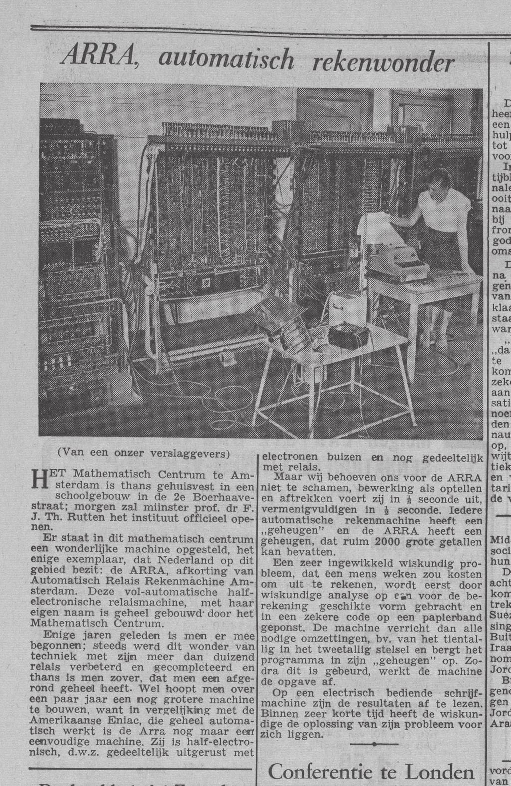 Fig. 1 : Algemeen Handelsblad, 20 juni 1952, de dag voor de ingebruikname,