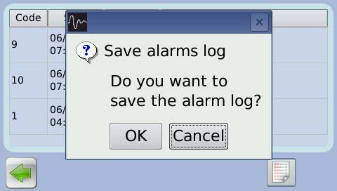 Proceswaarden voor opgeslagen alarmen kunnen worden gedownload in txtformaat op een USB-stick na het resetten van een alarm (zie paragraaf 8.15.