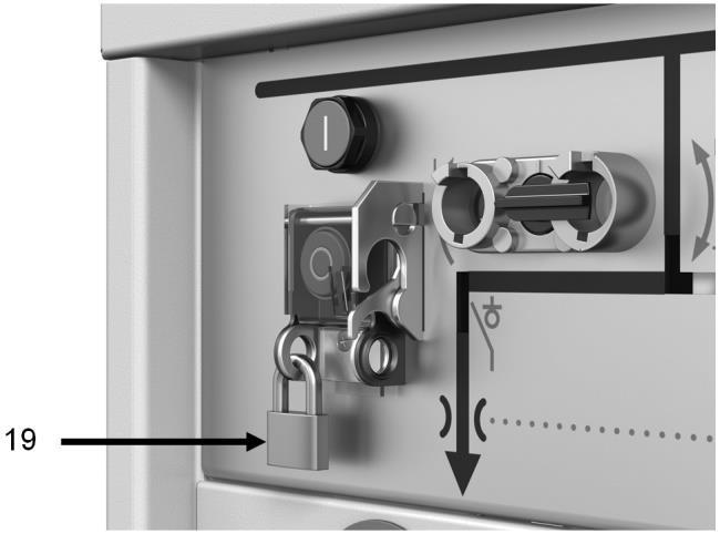 4.3.3 Vergrendeling uitschakeldrukknop vermogensschakelaar/lastschakelaar De vergrendeling uitschakeldrukknop heeft als functie het onbedoeld uitschakelen van de schakelaar te verhinderen.