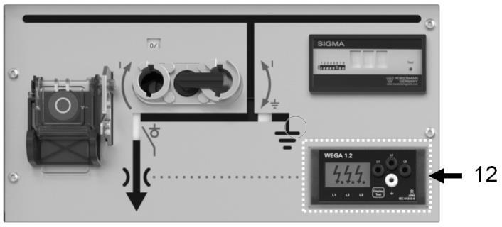4.4 Signaleringen De Xiria-installatie is uitgevoerd met spannings-detectoren aan de kabelzijde en kan optioneel uitgevoerd zijn met overstroomindicatoren en uitschakelindicatoren. 4.4.1 Spanningsdetectoren De installatie is voorzien van spanningsdetectoren in het bedieningspaneel (12) conform IEC 61243-5 met LRM testaansluiting.