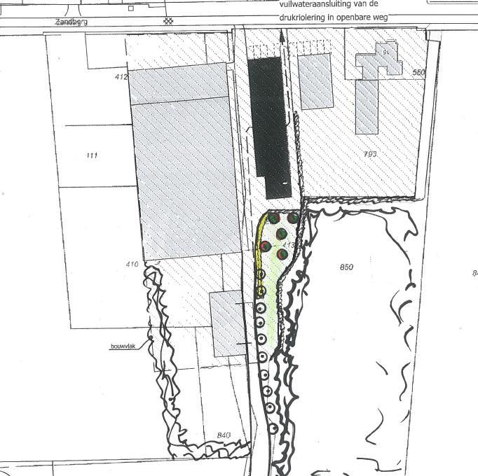 3. Definitief landschapsplan, beplantingsplan en beheerparagraaf Oppervlakte totaal 190 m2 huisvestiging en toebehoren A: Aanplant 18 m haag B: Aanplant 5 fruitbomen Figuur 3.