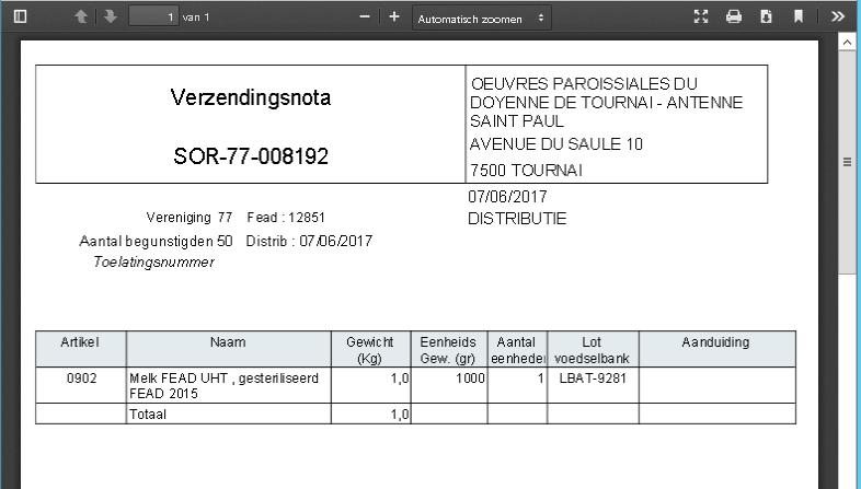 Naam en adres van de vereniging Nummer van het document Datum van ingave Datum van verdeling Deze leveringsnota kan al dan niet worden uitgedrukt.