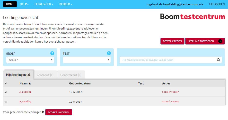 5. Wilt u direct testscores invoeren voor deze leerling? Klik dan op Leerling toevoegen en direct score invoeren (zie afbeelding 8.2).