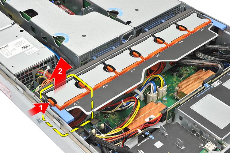 Systeemventilator 11 De systeemventilatoren verwijderen 1. Volg de procedures in Voordat u handelingen uitvoert in de computer. 2. Verwijder het montagekader. 3. Verwijder de kap. 4.