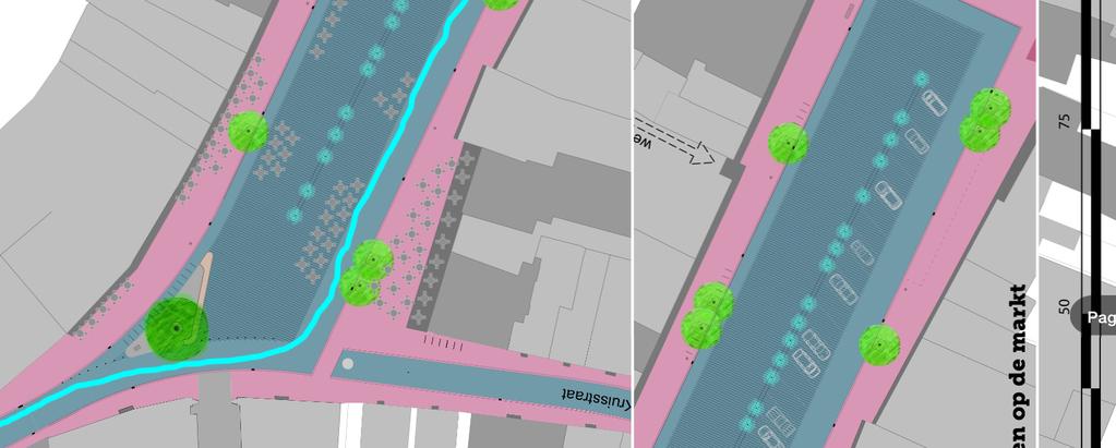 Hierbij worden de vaste parkeerplaatsen gevonden in dezelfde opstelling op de Markt als het seizoensparkeren.