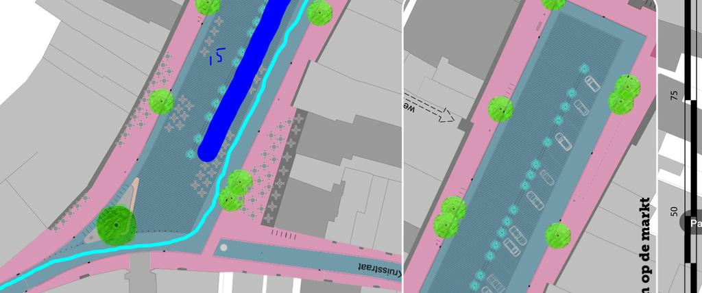 van auto parkeren; Versterken aanlooproute tussen Zusterpad en Markt via de boomgaard. Vindbaarheid VVV wordt verbeterd door versterking aanlooproute door boomgaard; worden aangelegd.