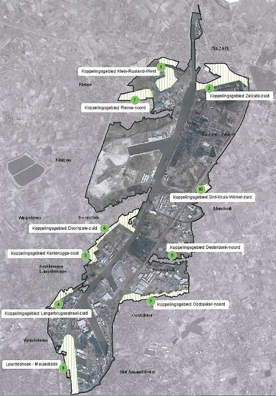 GRUP afbakening zeehavengebied Gent fase 2 = plan voor een leefbare Gentse Kanaalzone bestemmen van 2 de reeks koppelingsgebieden: 150 ha bos of park 90 ha