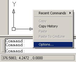 Defaultlocaties 3.1 Waarheen moet ik de menubestanden kopiëren? 1 Start AutoCAD 2010. 2 Plaats de cursor op de commandoregel en klik met de rechter muisknop. 3 Kies de opdracht Options (fig.
