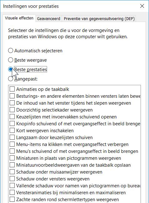 te krijgen: Om zelf de visuele effecten in te stellen: Klik een vinkje