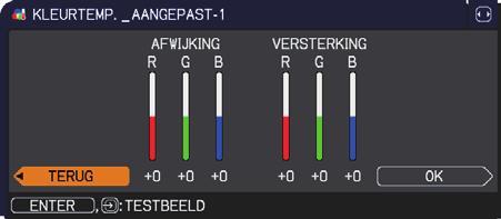 FOTO menu Onderdeel KLEURTEMP. KLEUR TINT (vervolgd op volgende pagina) Beschrijving Gebruik van de / knoppen schakelt de kleurtemperatuurmodus.