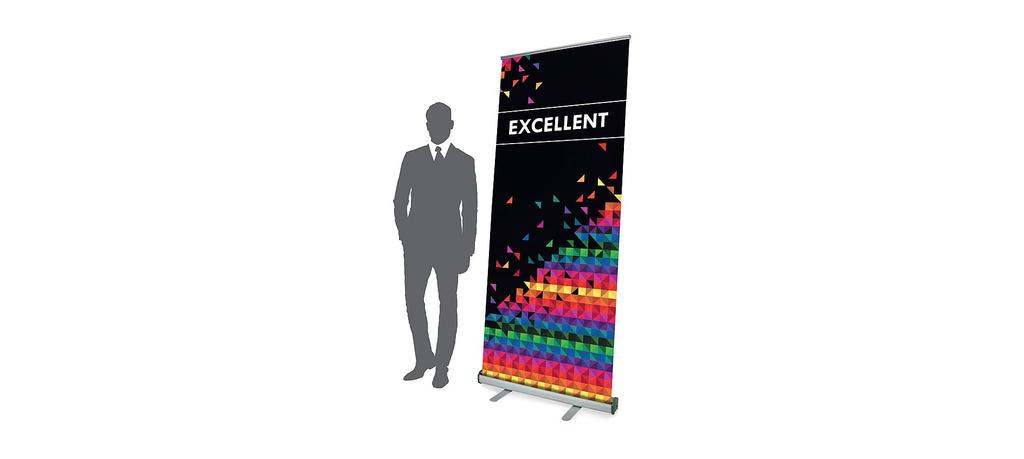 Roll-up banners. De juiste uitstraling voor elke bedrijfspresentatie. Hoge kwaliteit banners, haarscherpe print.