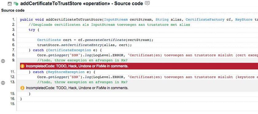 20 3. INCOMPLETED CODE Waarom gevaarlijk? Stukken code waar door middel van comments wordt aangegeven dat deze nog een TO DO of FIX ME hebben kunnen incompleet of kapot zijn.